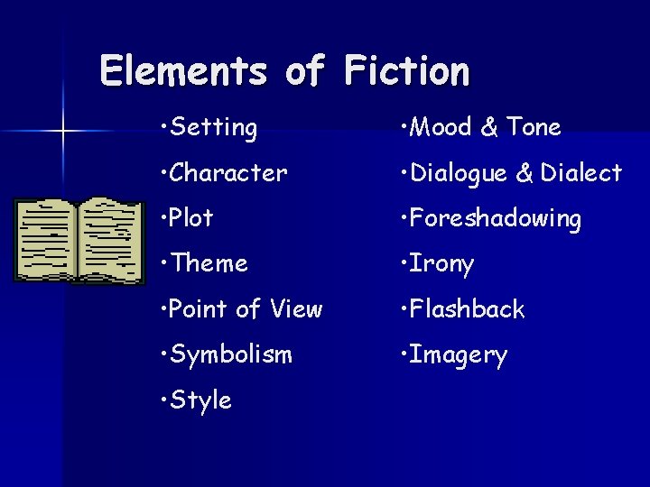 Elements of Fiction • Setting • Mood & Tone • Character • Dialogue &