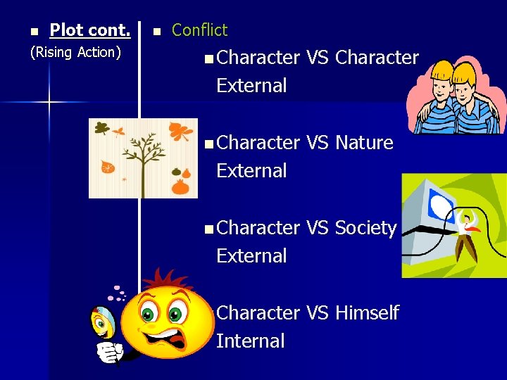 n Plot cont. (Rising Action) n Conflict n Character VS Character External n Character