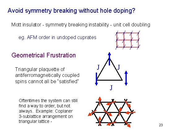 Avoid symmetry breaking without hole doping? Mott insulator - symmetry breaking instability - unit Avoid symmetry breaking without hole doping? Mott insulator - symmetry breaking instability - unit