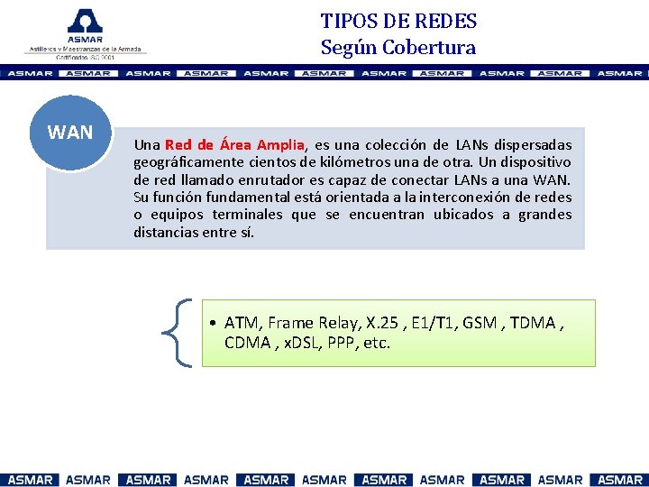 TIPOS DE REDES Según Cobertura WAN Una Red de Área Amplia, es una colección