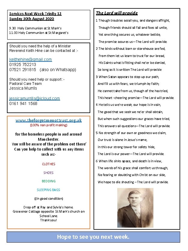 Services Next Week Trinity 12 Sunday 30 th August 2020 9. 30 Holy Communion Services Next Week Trinity 12 Sunday 30 th August 2020 9. 30 Holy Communion