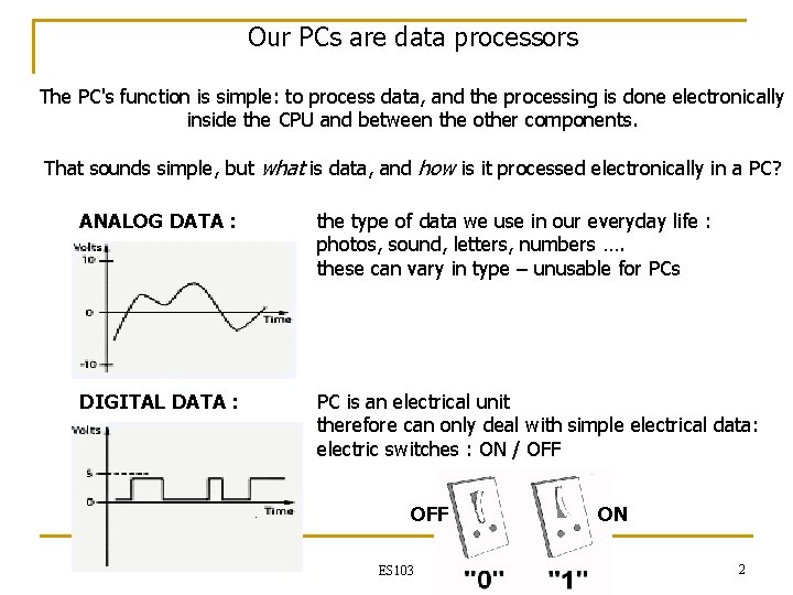 Our PCs are data processors The PC's function is simple: to process data, and Our PCs are data processors The PC's function is simple: to process data, and