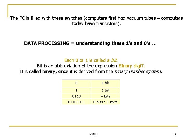 The PC is filled with these switches (computers first had vacuum tubes – computers The PC is filled with these switches (computers first had vacuum tubes – computers