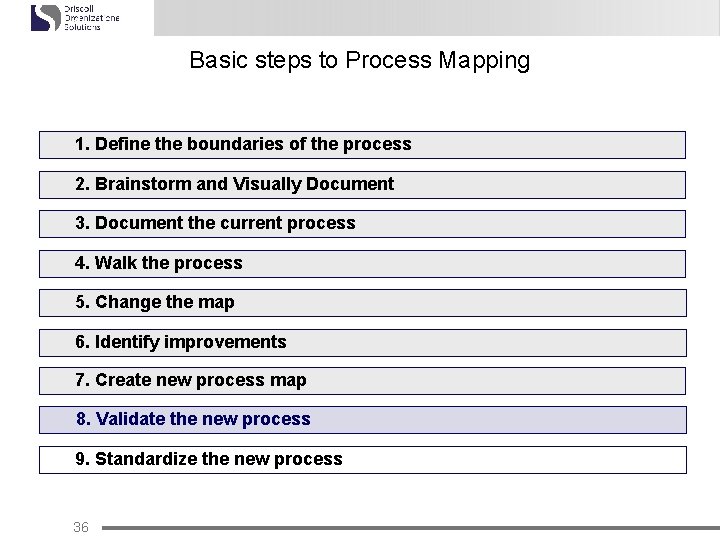 Basic steps to Process Mapping 1. Define the boundaries of the process 2. Brainstorm