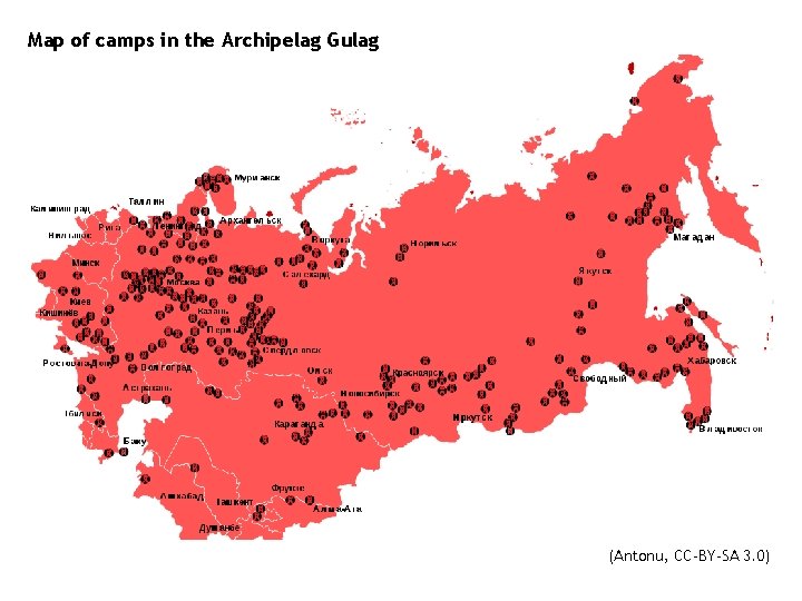 Map of camps in the Archipelag Gulag (Antonu, CC-BY-SA 3. 0) 