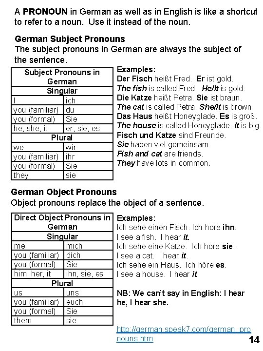 A PRONOUN in German as well as in English is like a shortcut to