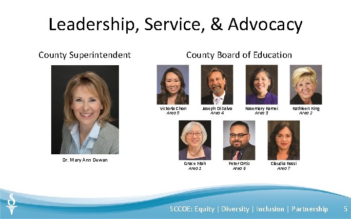 Leadership, Service, & Advocacy County Superintendent County Board of Education Victoria Chon Area 5