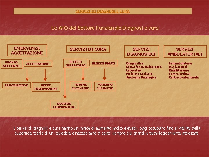 SERVIZI DI DIAGNOSI E CURA Le AFO del Settore Funzionale Diagnosi e cura EMERGENZA