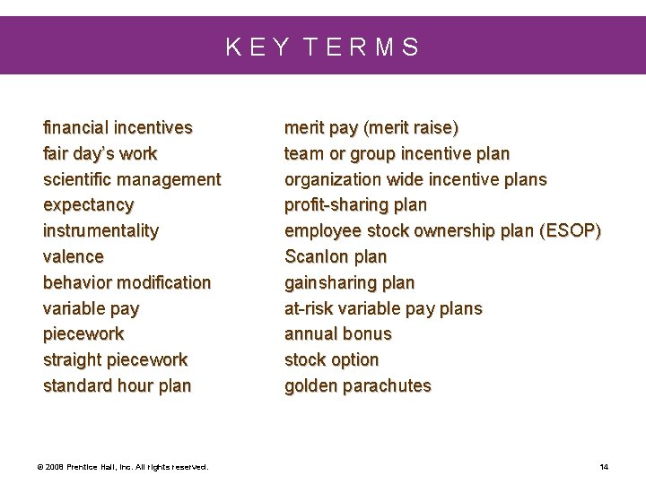 KEY TERMS financial incentives fair day’s work scientific management expectancy instrumentality valence behavior modification