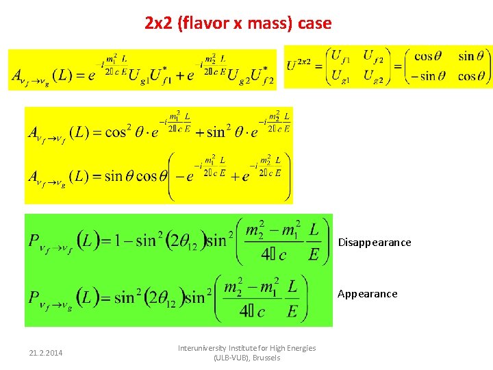 2 x 2 (flavor x mass) case Disappearance Appearance 21. 2. 2014 Interuniversity Institute