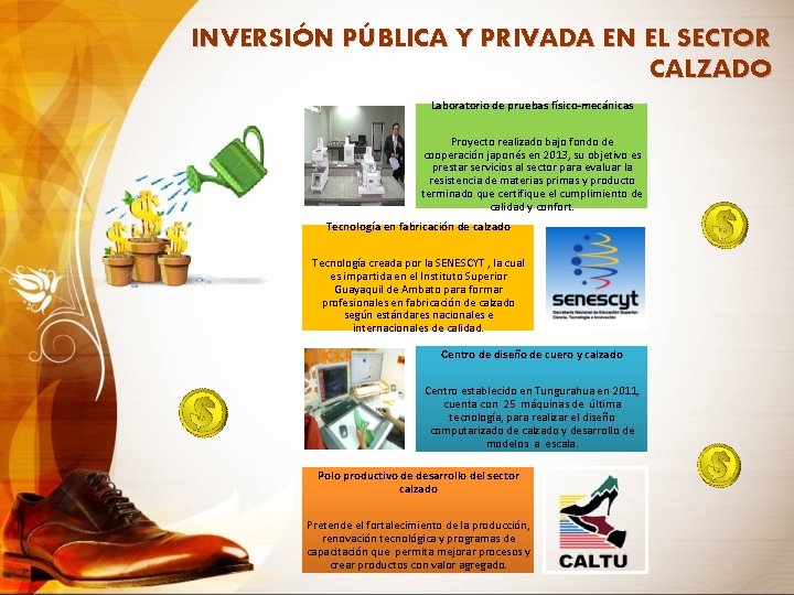 INVERSIÓN PÚBLICA Y PRIVADA EN EL SECTOR CALZADO Laboratorio de pruebas físico-mecánicas Proyecto realizado