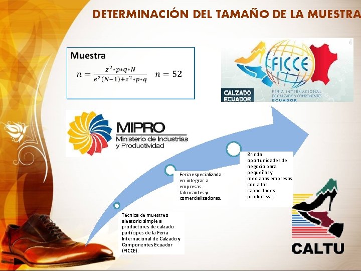 DETERMINACIÓN DEL TAMAÑO DE LA MUESTRA • Feria especializada en integrar a empresas fabricantes