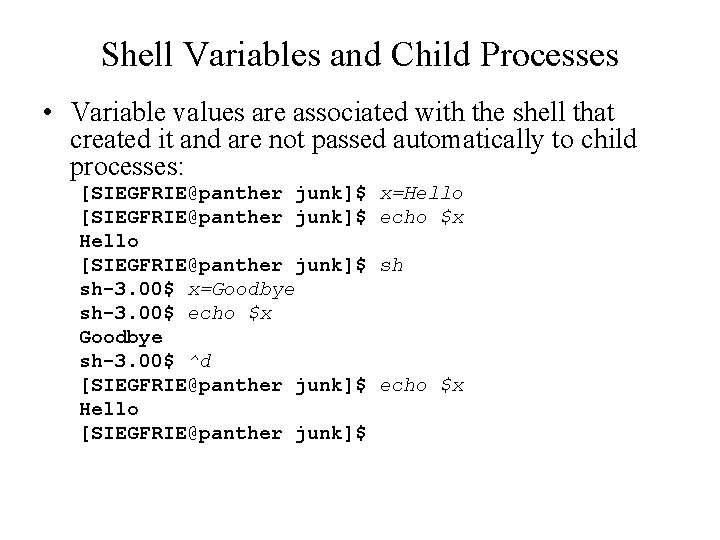 Using Shell Variables Software I Utilities and Internals Lecture 7 Using