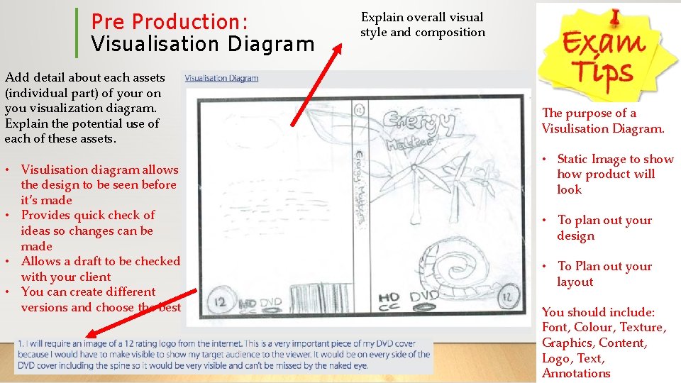 Pre Production: Visualisation Diagram Add detail about each assets (individual part) of your on