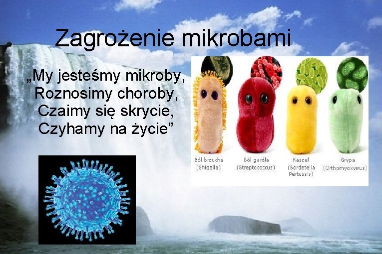 Zagrożenie mikrobami „My jesteśmy mikroby, Roznosimy choroby, Czaimy się skrycie, Czyhamy na życie” 