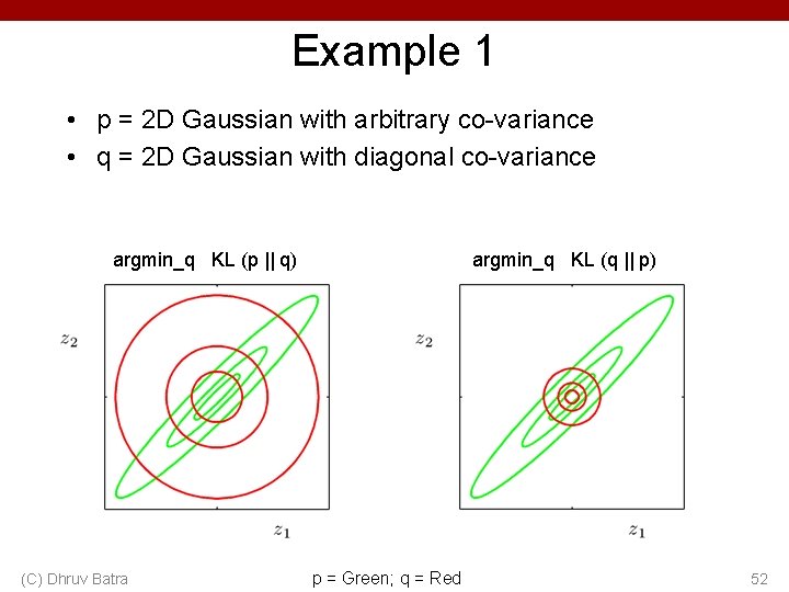 Example 1 • p = 2 D Gaussian with arbitrary co-variance • q =
