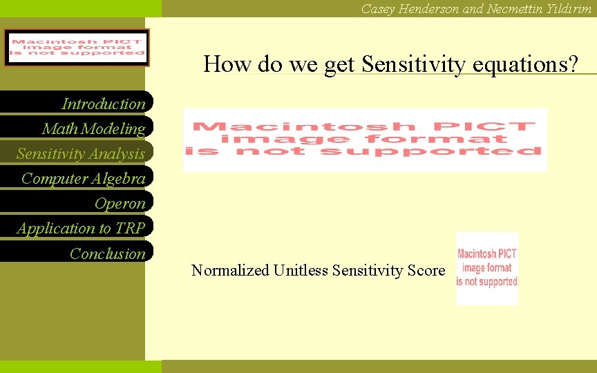 Casey Henderson and Necmettin Yildirim NCF LOGO How do we get Sensitivity equations? Introduction