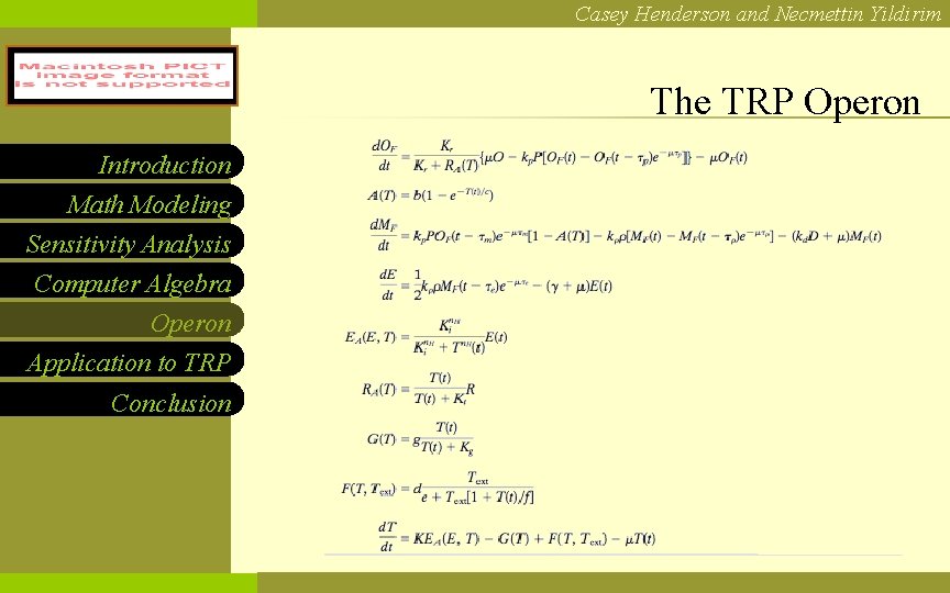 Casey Henderson and Necmettin Yildirim NCF LOGO Introduction Math Modeling Sensitivity Analysis Computer Algebra