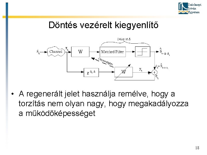 Széchenyi István Egyetem Döntés vezérelt kiegyenlítő • A regenerált jelet használja remélve, hogy a