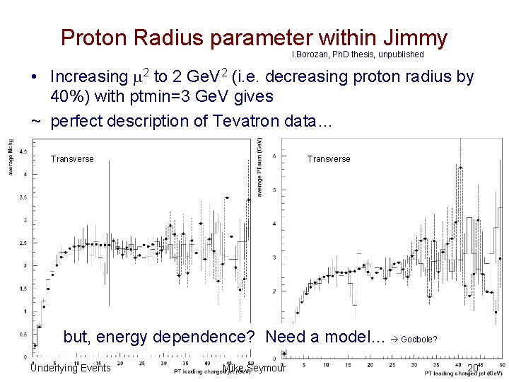 Proton Radius parameter within Jimmy I. Borozan, Ph. D thesis, unpublished • Increasing 2
