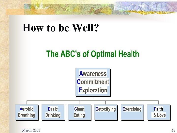 How to be Well? March, 2003 18 