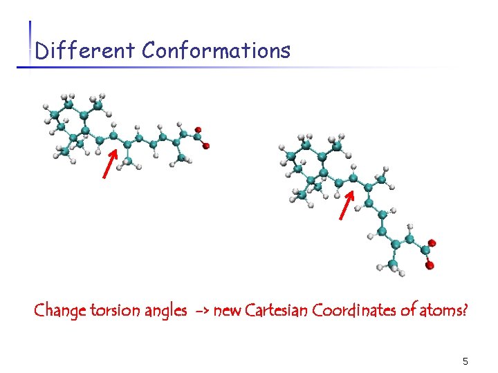 Different Conformations Change torsion angles -> new Cartesian Coordinates of atoms? 5 