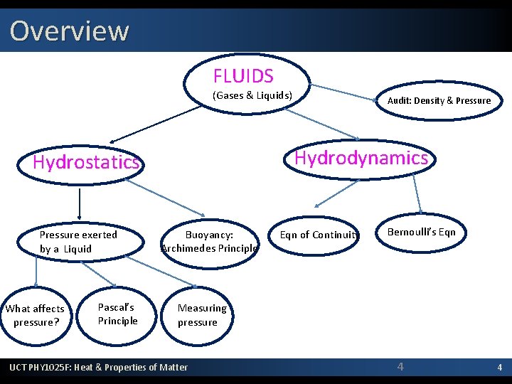 Overview FLUIDS (Gases & Liquids) Hydrodynamics Hydrostatics Pressure exerted by a Liquid What affects