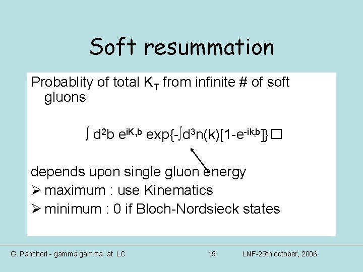 Soft resummation Probablity of total KT from infinite # of soft gluons ∫ d Soft resummation Probablity of total KT from infinite # of soft gluons ∫ d