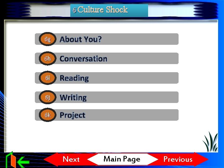 6 Culture Shock 6 g About You? 6 h Conversation 6 i Reading 6