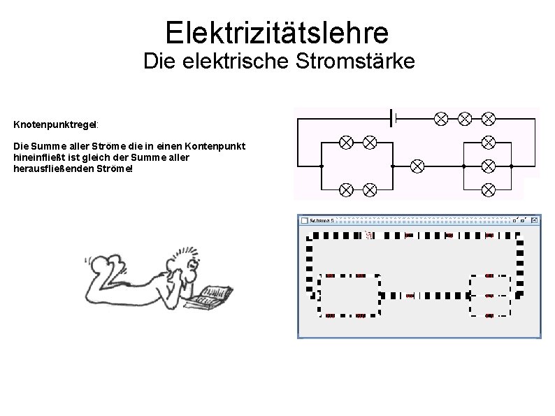 Elektrizitätslehre Die elektrische Stromstärke Knotenpunktregel: Die Summe aller Ströme die in einen Kontenpunkt hineinfließt