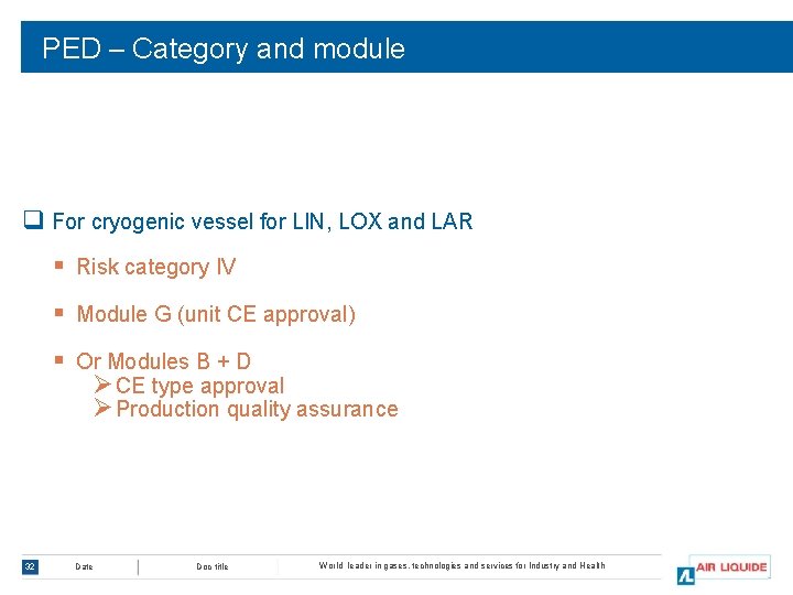 PED – Category and module q For cryogenic vessel for LIN, LOX and LAR