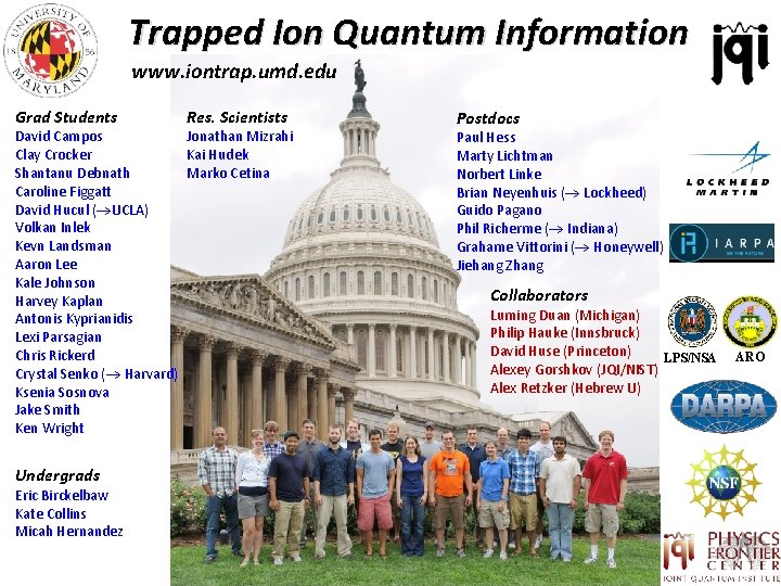 Trapped Ion Quantum Information www. iontrap. umd. edu Grad Students Res. Scientists Jonathan Mizrahi