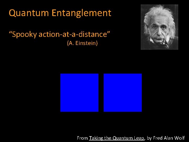 Quantum Entanglement “Spooky action-at-a-distance” (A. Einstein) From Taking the Quantum Leap, by Fred Alan