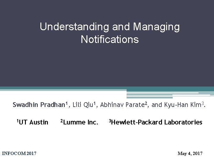 Understanding and Managing Notifications Swadhin Pradhan 1, Lili Qiu 1, Abhinav Parate 2, and