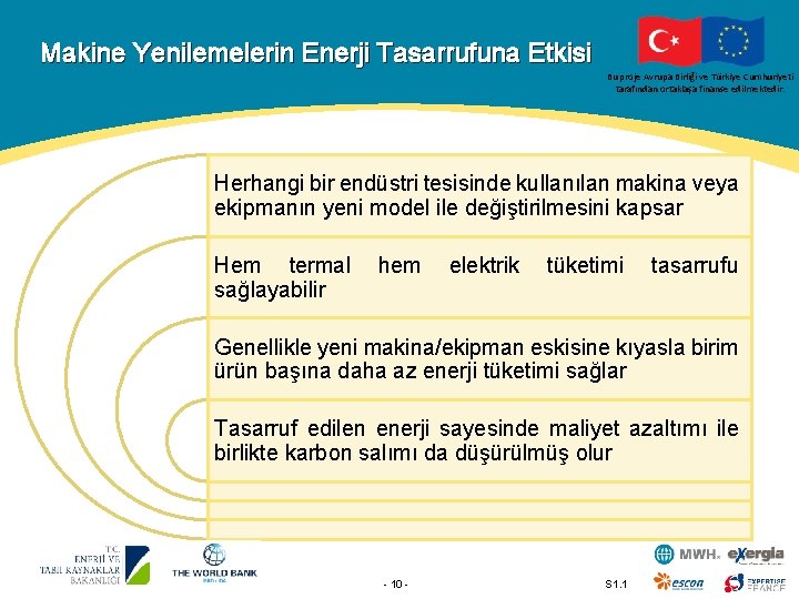 Makine Yenilemelerin Enerji Tasarrufuna Etkisi Bu proje Avrupa Birliği ve Türkiye Cumhuriyeti tarafından ortaklaşa