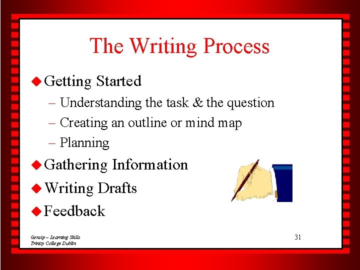 The Writing Process u Getting Started – Understanding the task & the question –