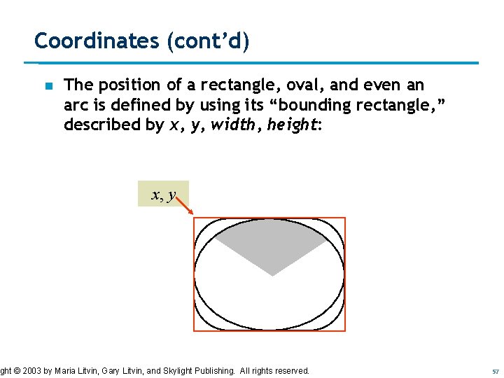 Coordinates (cont’d) n The position of a rectangle, oval, and even an arc is Coordinates (cont’d) n The position of a rectangle, oval, and even an arc is