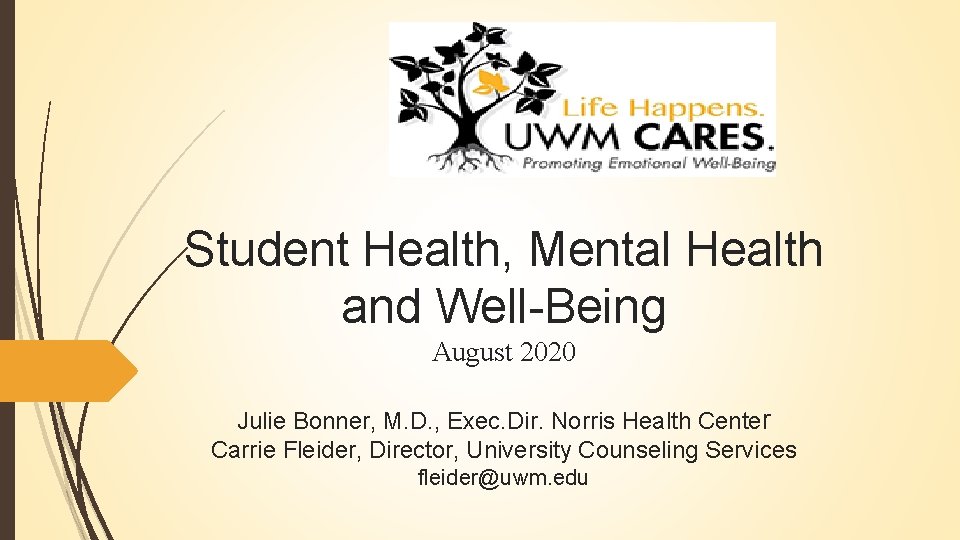 Student Health, Mental Health and Well-Being August 2020 Julie Bonner, M. D. , Exec.