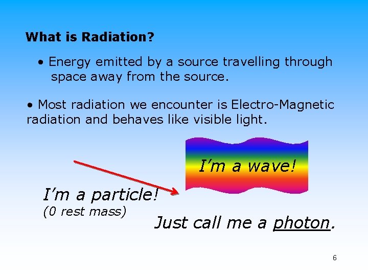 What is Radiation? • Energy emitted by a source travelling through space away from