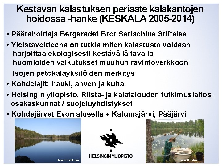 Kestävän kalastuksen periaate kalakantojen hoidossa -hanke (KESKALA 2005 -2014) • Päärahoittaja Bergsrådet Bror Serlachius