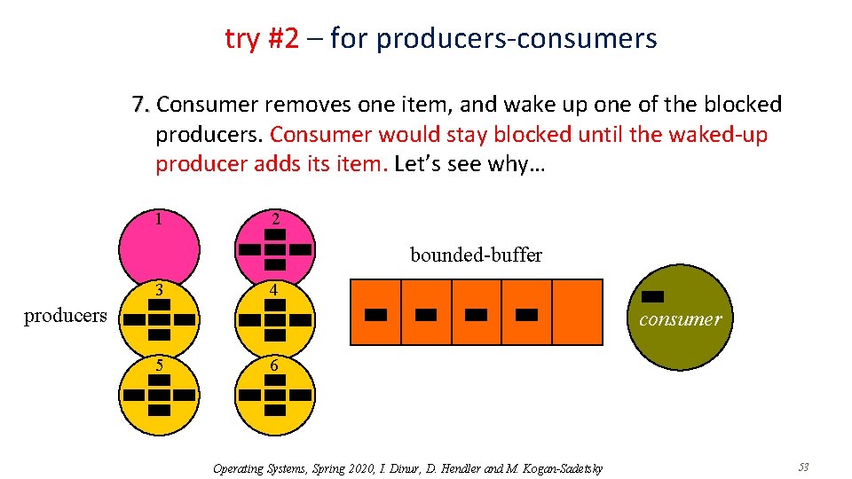 try #2 – for producers-consumers 7. Consumer removes one item, and wake up one