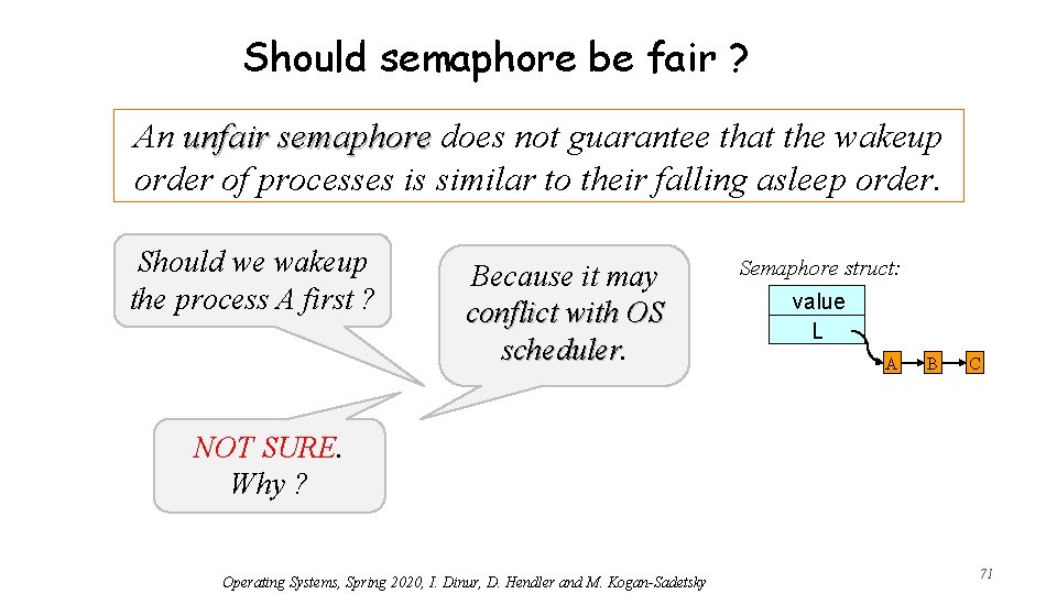 Should semaphore be fair ? An unfair semaphore does not guarantee that the wakeup