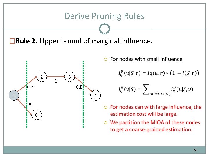 Derive Pruning Rules �Rule 2. Upper bound of marginal influence. 2 0. 5 1