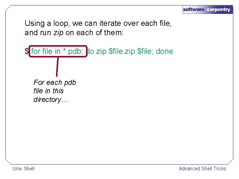 Using a loop, we can iterate over each file, and run zip on each