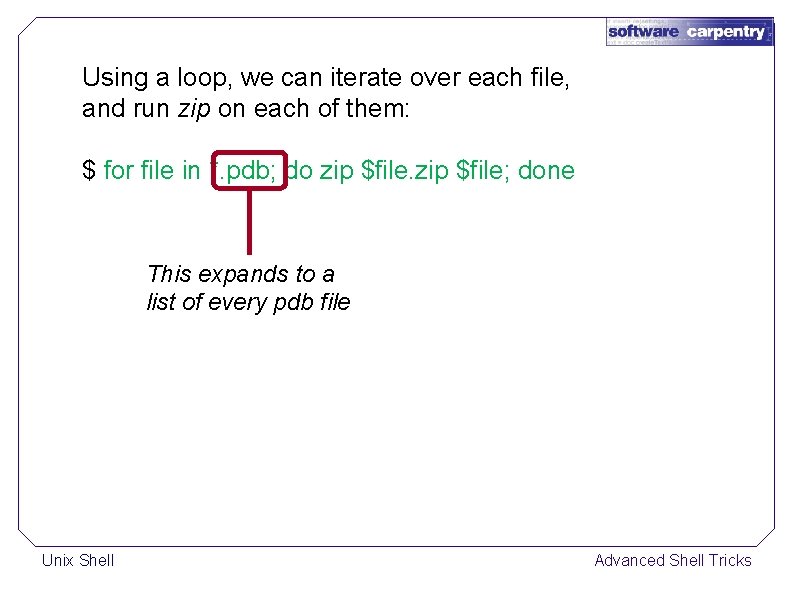 Using a loop, we can iterate over each file, and run zip on each