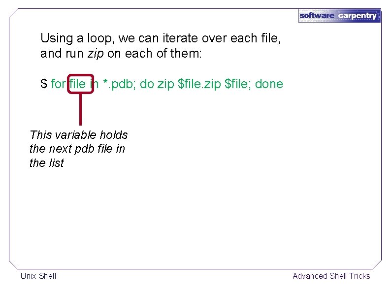 Using a loop, we can iterate over each file, and run zip on each