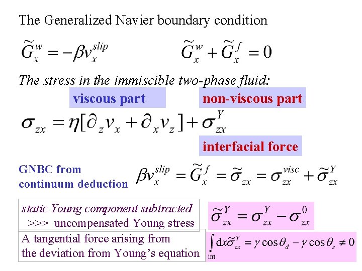 The Generalized Navier boundary condition The stress in the immiscible two-phase fluid: viscous part