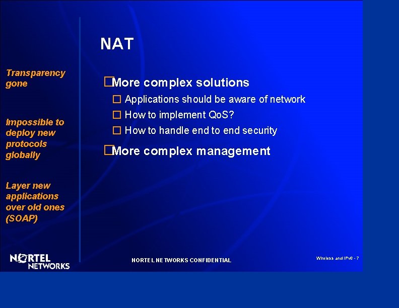 NAT Transparency gone �More complex solutions � Applications should be aware of network Impossible