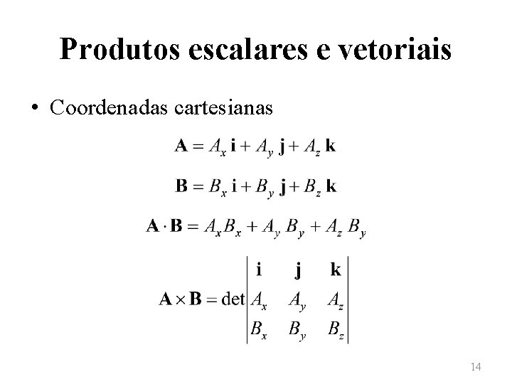 Produtos escalares e vetoriais • Coordenadas cartesianas 14 