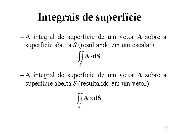 Integrais de superfície – A integral de superfície de um vetor A sobre a